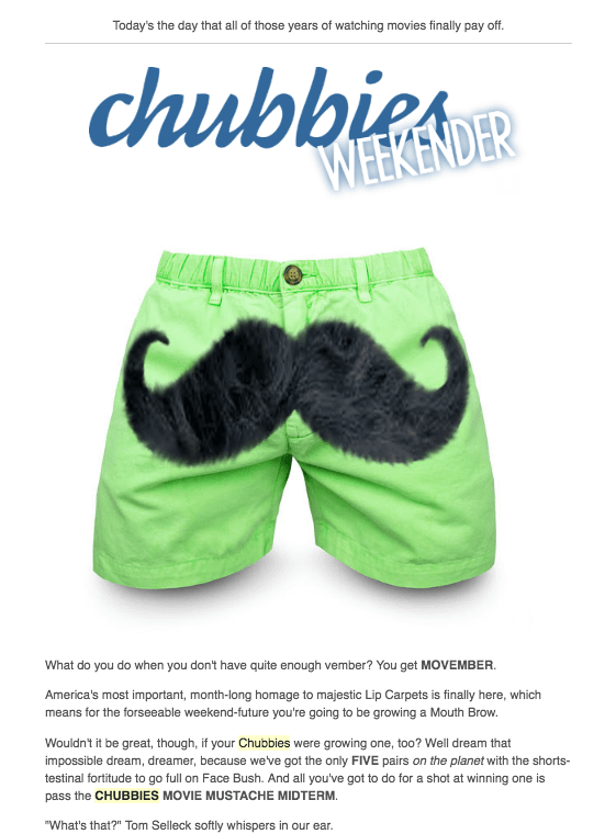 Chubbies Marketing email
