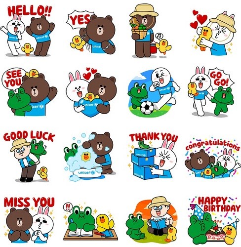 Line sticker examples of characters in action